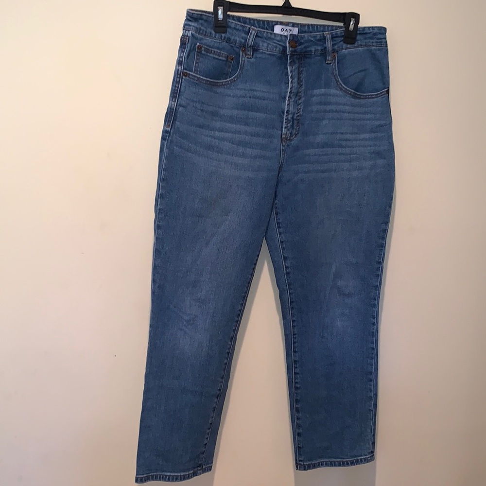 OAT NEW YORK High-Rise Straight Crop Jeans Medium Wash Grandmacore Cottage 32